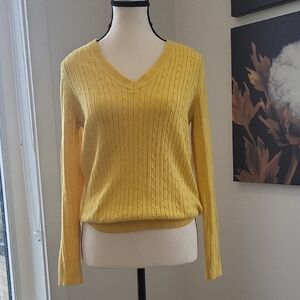 3/$30 Tommy Hilfiger Yellow V-Neck Cable Knit Sweater